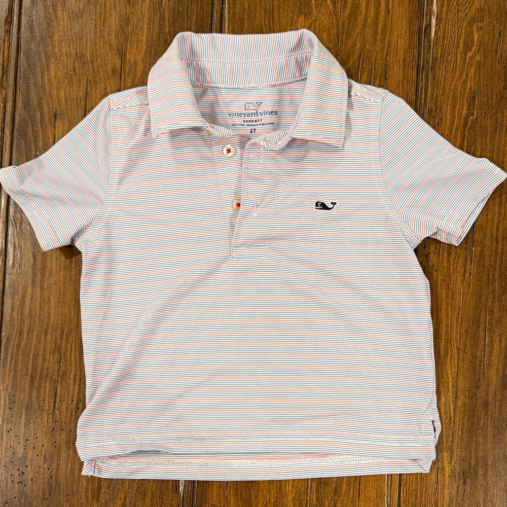 Vineyard Vines Kids Polo Shirt - Light Blue and White Stripes - 2T